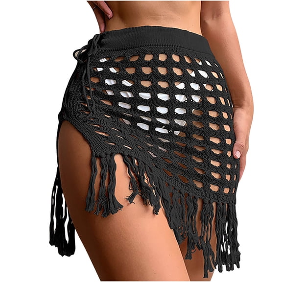 Summer Clearance Sale! TMOYZQ Womens Swimsuit Cover Up Hollow Out Crochet Knit Tassel Side Split Mini Skirt Swimwear Beach Sarong Coverups Bathing Suits Bikini Coverups