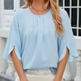 thumbnail image 1 of Summer kttectoa Elegant Loose Pleated Curved Hem Blouses T Shirts for Women Solid Blouse Crewneck 3/4 Sleeve Blouse for Women Comfy Nightout, 1 of 9