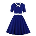 thumbnail image 1 of Summer kttectoa Lapel Collar Short Sleeve Dresses for Ladies Retro Zipper Tunic Wide Hem Dress with Belt Color Block Graphic Dress Wedding Guest Dress Loose Flowy Dresses, 1 of 3