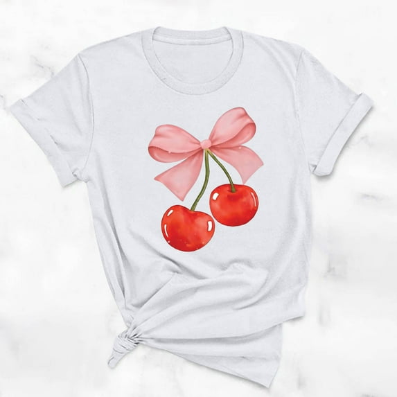 Summer Clearance Sales kttectoa Summer Casual Loose Tunic T-Shirt Tops for Women Trendy Cherry Print Tops Crewneck Short Sleeve T Shirts for Women Active Running Errands
