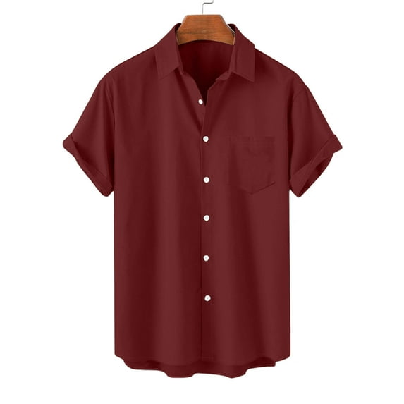 Titcea Hawaiian Shirt for Men(M-5XL), Buttons Lapel Neck Short Sleeve Solid Color T-shirts with Pockets Loose Breathable Hawaiian Beach Vacation Summer Casual Shirts