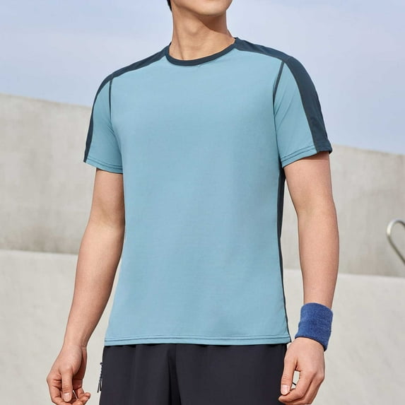 Titcea Workout Shirts for Men(S-4XL) Elastic Fast Dry Patchwork Print Short Sleeve Crew Neck T Shirts, Running Fitness Comfort Breatheable Summer Casual T- shirts