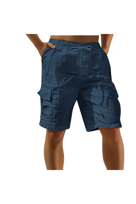 Swim Trunk Beach Shorts for Men Ndbuld Men's Summer Pocket Beach Breathable Sports Shorts Cargo Pants Navy XL