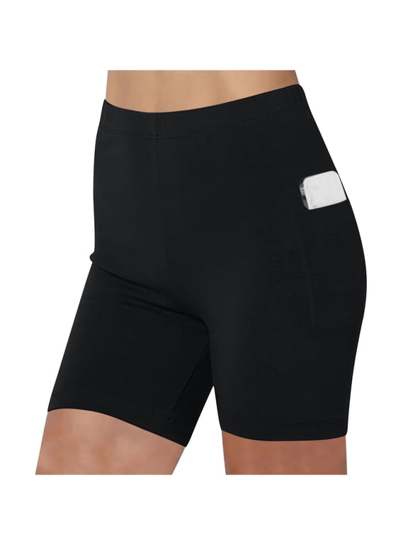 Summer Clearance! THDHVS Womens Yoga Shorts Fitness Running Gym Shorts Cotton Biker Shorts with Pockets Black XL