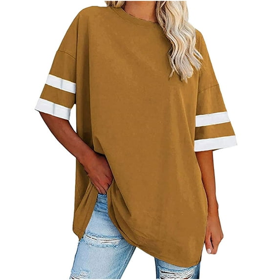 Tops ! Oversized Tshirts Shirts for Women, Women Oversized T-Shirt Summer Casual Half Sleeve Round Neck Loose Tee Tops Tunic Tops Yellow M