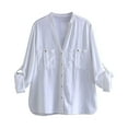 thumbnail image 1 of Tops ! Xihbxyly Linen Shirts for Women Loose Fit, Women's V-Neck Long Sleeve Loose Button Cotton and Linen Tunic Shirts Summer Shirts Blouse, 1 of 6