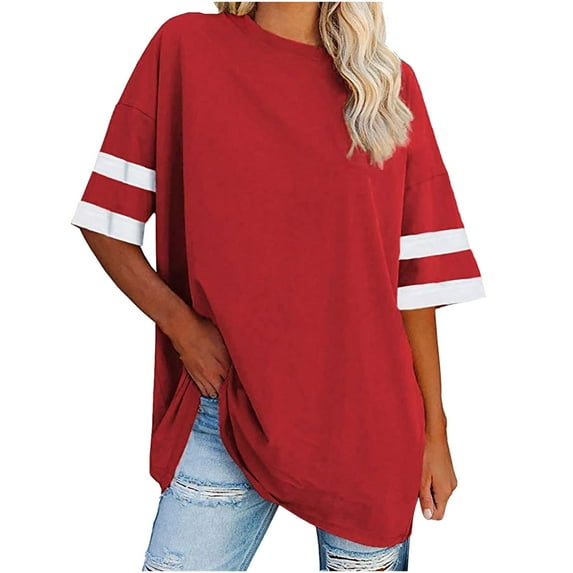 Tops ! Xihbxyly Oversized Tshirts Shirts for Women, Women Oversized T-Shirt Summer Casual Half Sleeve Round Neck Loose Tee Tops Tunic Tops Red S