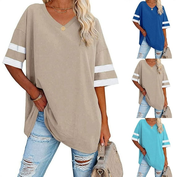 Tops ! Xihbxyly Oversized Tshirts Shirts for Women, Women Oversized T-Shirt Summer Casual Half Sleeve Round Neck Loose Tee Tops Tunic Tops Beige S