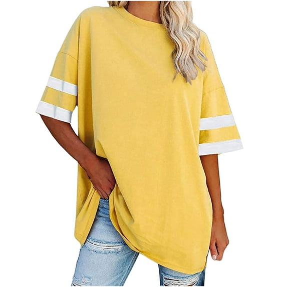 Tops ! Xihbxyly Oversized Tshirts Shirts for Women, Women Oversized T-Shirt Summer Casual Half Sleeve Round Neck Loose Tee Tops Tunic Tops Yellow XL's