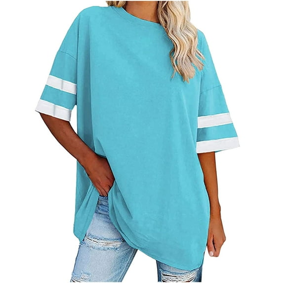 Tops ! Xihbxyly Oversized Tshirts Shirts for Women, Women Oversized T-Shirt Summer Casual Half Sleeve Round Neck Loose Tee Tops Tunic Tops Light Blue S
