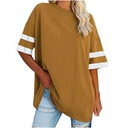 Summer Clearance Tops ! Xihbxyly Oversized Tshirts Shirts for Women, Women Oversized T-Shirt Summer Casual Half Sleeve Round Neck Loose Tee Tops Tunic Tops Yellow XL # Prime Day Clothes