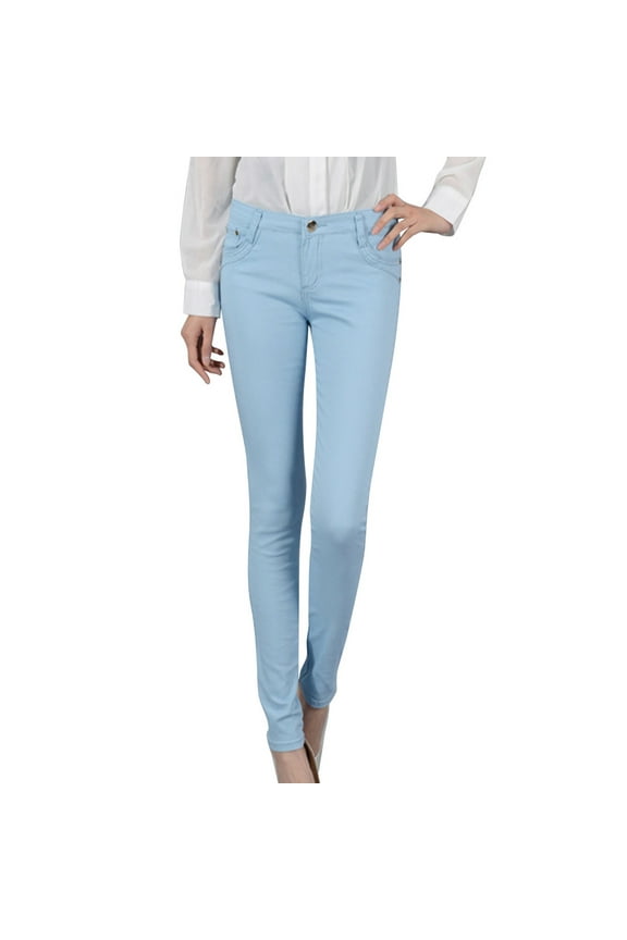 Summer UTSJKR Women's Light Blue Stretchy Skinny Jeans Low Waist Denim Pencil Pants Skinny Jeans Pencil Pants for Women Light Blue 29