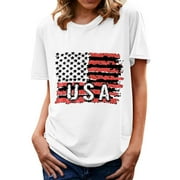 WYONGTAO Summer Clearance Under $10.00 Tops For Women Classic-Fit Short-Sleeve Crewneck T-Shirt USA Flag Graphic Crop Tops Summer Clearance Under $10.00 Loose Short Sleeve T-Shirt Pullover Tops White