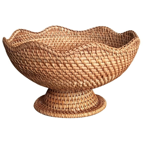 Summer Clearance VeraNest Rattan Fruit Bowl Footed Decorative Basket for Kitchen Counter 25.00X25.00X14.00CM