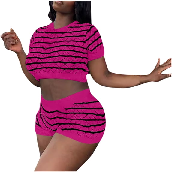 Women's Short Sleeve Tops Womens Lounge Sets Short Sleeve with Shorts Pullover Jogger Outfit Summer Casual Tracksuits Ndbuld Red XL