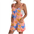 thumbnail image 1 of Summer Clearance! Women's Summer Comfortable Casual Suspender Printing Shorts Pocket Jumpsuit Shorts with Pockets 2025 Clothes, 1 of 6