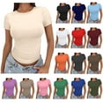 thumbnail image 1 of Womens Basic Short Sleeve Slim Fit T Shirts Ndbuld Women's Casual Solid Color Short-Sleeved Crew-Neck Top,Beige,2XL, 1 of 6
