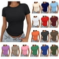 thumbnail image 1 of Womens Basic Short Sleeve Slim Fit T Shirts Ndbuld Women's Casual Solid Color Short-Sleeved Crew-Neck Top,Black,S, 1 of 6