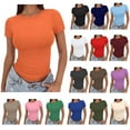 thumbnail image 1 of Womens Basic Short Sleeve Slim Fit T Shirts Ndbuld Women's Casual Solid Color Short-Sleeved Crew-Neck Top,Orange,L, 1 of 5