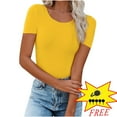 thumbnail image 1 of Womens Basic Short Sleeve Slim Fit T Shirts Ndbuld Women's Casual Solid Color Short-Sleeved Crew-Neck Top,Yellow,L, 1 of 1