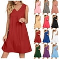thumbnail image 1 of Womens Summer Dresses 2025 V-Neck Sleeveless Side Pockets Dress Sundress Solid Loose Short Flowy Mini Dress(Gift Included),Red ,Size M, 1 of 9