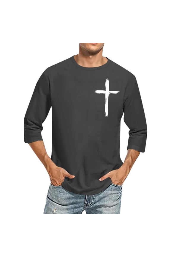 ZVNAΖH 3/4 Length Sleeve Mens T Shirts Crusader Cross Shirt Casual Crew Neck Pullover Tees