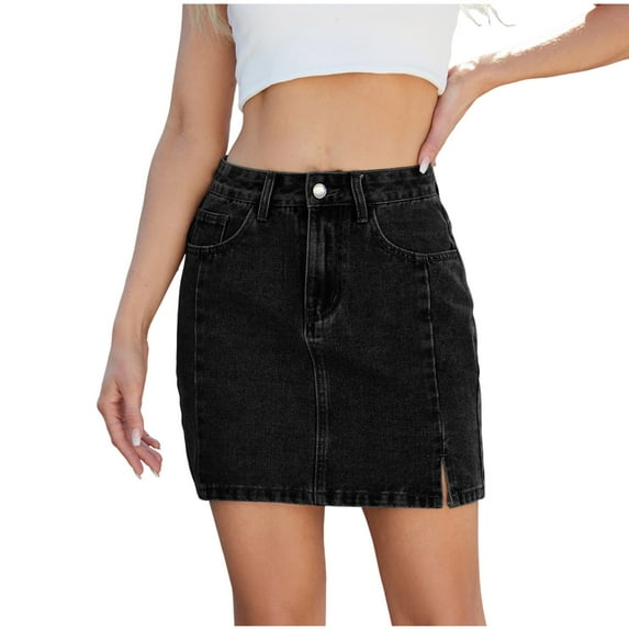 ZVNAΖH Jean Skirts for Women Denim Skirt Mini Casual Solid Color Washed Split Denim Wrap Hip Skirt Short Skirt
