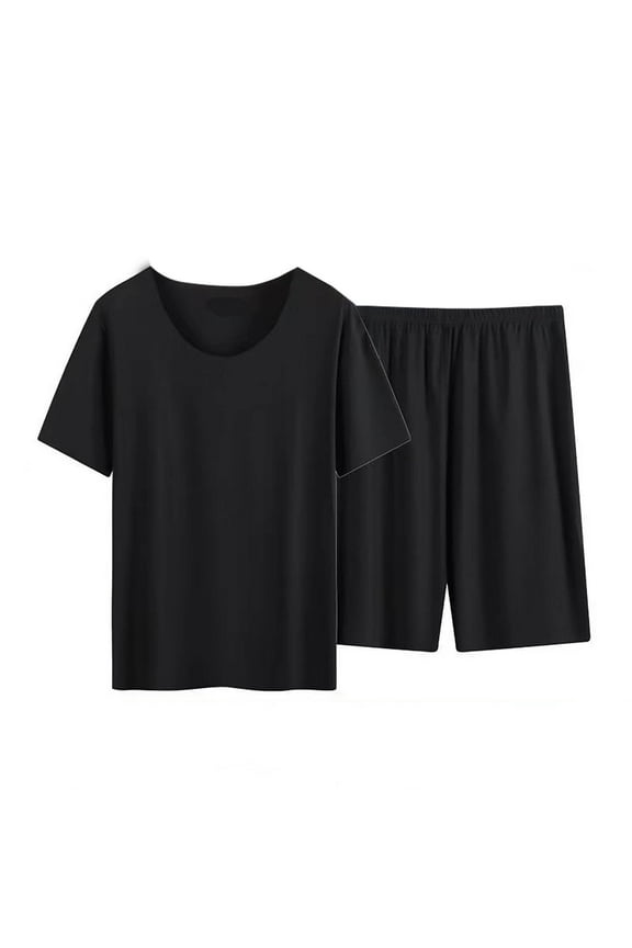 ZVNAΖH Mens Pajamas Set, Mens Short Sleeve Crew Neck Shirts and Shorts 2 Piece, Lightweight Quick Dry Sleep Sets Lounge Sets