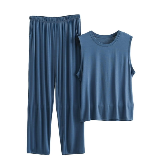ZVNAΖH Mens Tank Top Pajamas Set, Men's Lightweight Quick Dry Sleevelesss Tops Long Pants 2 Piece, Soft Comfy Sleep Sets