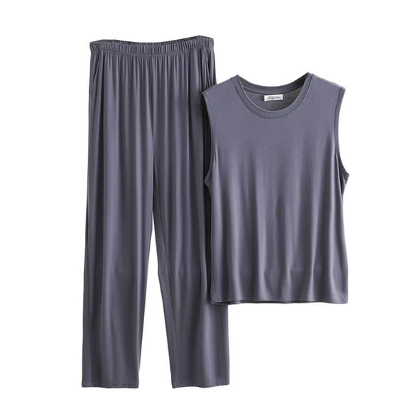 ZVNAΖH Mens Tank Top Pajamas Set, Men's Lightweight Quick Dry Sleevelesss Tops Long Pants 2 Piece, Soft Comfy Sleep Sets