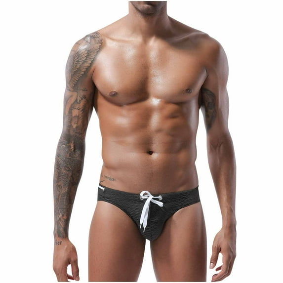 ZVNAΖH Swim Briefs for Men, Mens Drawstring Low Waist Solid Color Swim Shorts Sexy Bikini Beach Briefs