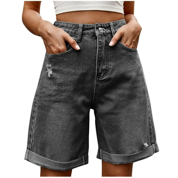 ZVNAΖH Womens Baggy Wide Leg Jean Shorts High Waist Ripped Denim