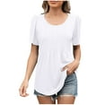 thumbnail image 1 of ZVNAΖH Womens Casual Crew Neck Short Sleeve Pleated Tops Loose Cotton T Shirts, 1 of 8