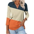 thumbnail image 1 of ZVNAΖH Womens Collared V Neck 3/4 Sleeve Shirts Casual Patchwork Tees Top, 1 of 5