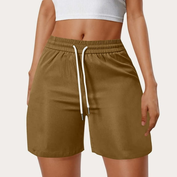 Summer Clearance! Zpanxa Cargo Shorts Women Fashion Solid Color Shorts with Elastic Waistb Drawstring Side Pockets for Casual Wear Brown M