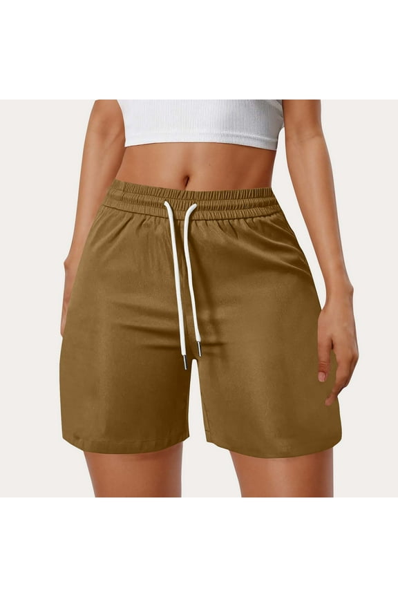Summer Clearance! Zpanxa Cargo Shorts Women Fashion Solid Color Shorts with Elastic Waistb Drawstring Side Pockets for Casual Wear Brown XL