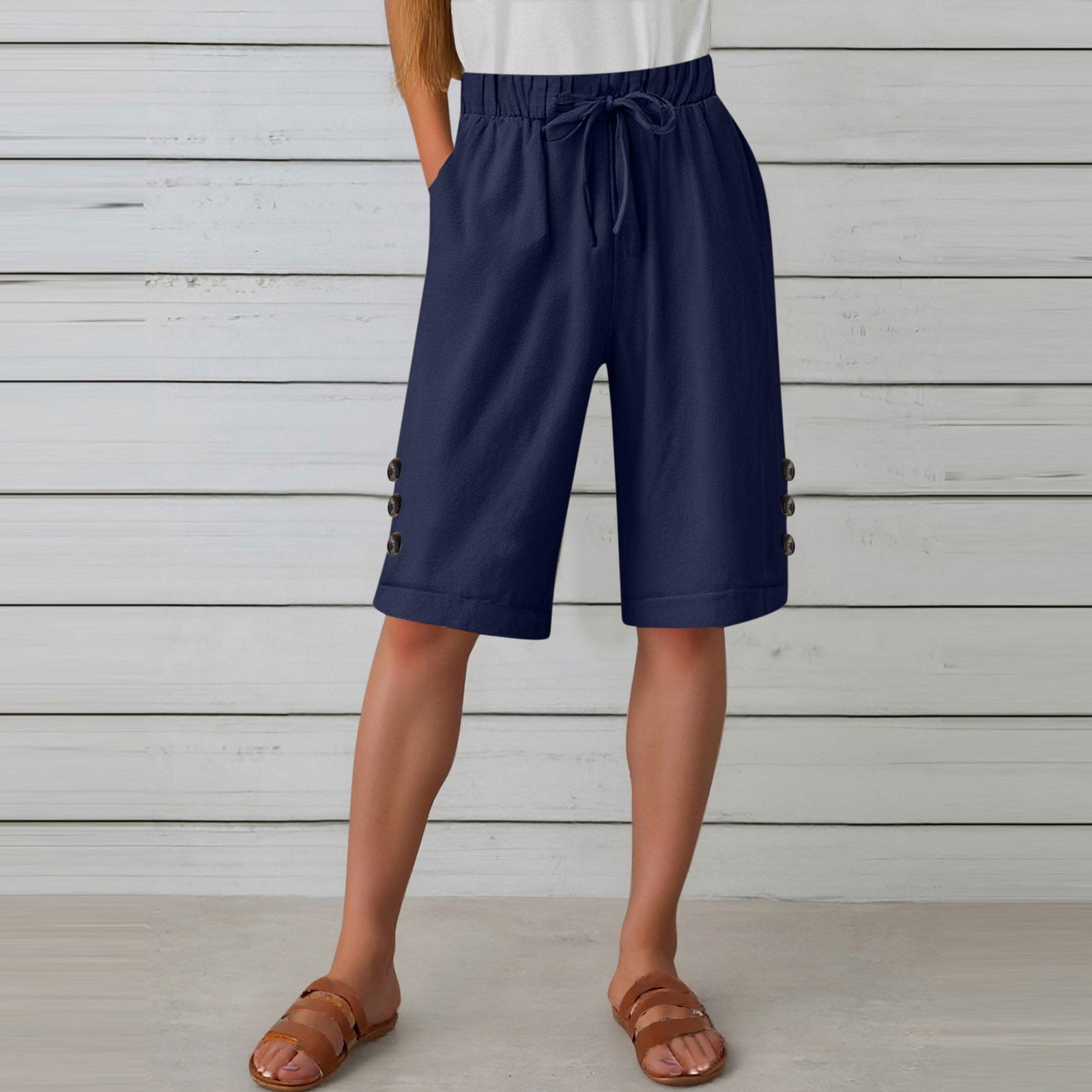 Zpanxa Linen Shorts for Women, Half Shorts Pants Summer Elastic
