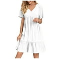 thumbnail image 1 of Zpanxa Women's Summer V Neck Mini Dress Short Sleeve Casual Flowy Dress for Beach and Daily Wear, 1 of 8