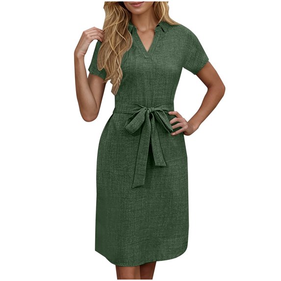 Zpanxa Women's Casual Button Down Dress Solid Color Mid Length Loose Fit Comfortable Dress for Everyday Wear