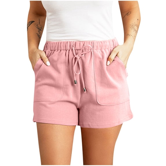 Zpanxa Womens Shorts Casual Fashion Solid Color Plus Size Rope Tie Shorts Yoga Sport Shorts Pink B L