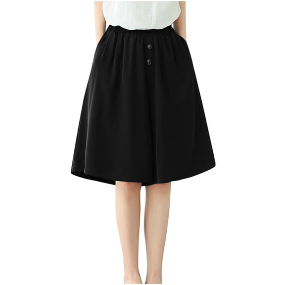 Zpanxa Womens Shorts Casual Fashionable Solid Color Loose Pocket Casual Trousers Middle Pants Shorts Black L