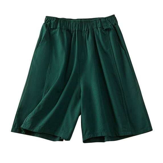 Zpanxa Womens Shorts Casual Solid Color Loose Leg Pants with Elastic Waist and Five Point Shorts Green XL