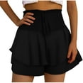 thumbnail image 1 of Zpanxa Womens Shorts Casual Summer Solid Color Lace High Waisted Double Layered Hem Casual Shorts Black L, 1 of 8