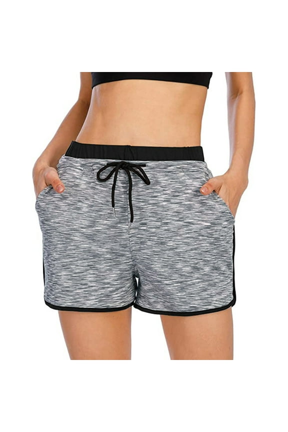 Summer Clearance! Zpanxa Womens Yoga Shorts Solid Workout Shorts with Liner Pockets Running Gym Compression Shorts Gray S