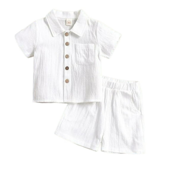 Summer Clothes 2 Year Old Boy Clothes Boys 2 Pieces Summer Beach Outfits Short Sleeve Button Down Shirts and Shorts Vacation Texture Sets for Kids White 4-5 Years