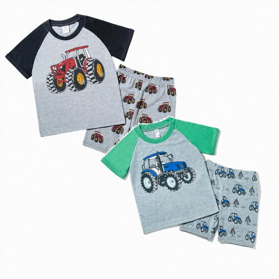 Summer Clothes for Boys Baby Toddler Boys Shorts CLothes Set, 0 6 12 18 24 Months 2T 3T Short Sleeve Cartoon Bear Print T-shirt with Elastic Waist Shorts Summer Outfit