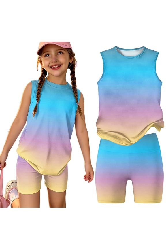 Summer Clothes for Child Girls Size 10-12 Cute Preppy Girls 2 Piece Outfits Lounge Set Athletic Short Sleeve T Shirts Top and Shorts Clothing Sets Dark Blue 9-10 Years
