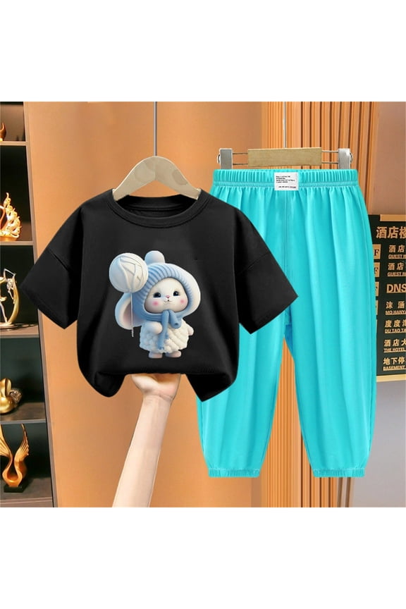 Summer Clothes For Boys Girls Children's Short Sleeved Shirts Long Pants Set Lightweight Ice Silk Pants 2 Peice Suits