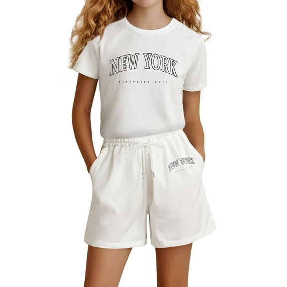Summer Clothes Girls Letter Print Short Sleeve Casual T-Shirt Tops and Shorts Pants 2 Piece Outfits Girls Girl Clothes Size 4 Years Girls Fashion