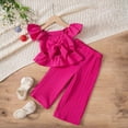 thumbnail image 1 of Summer Clothes Ruffle Sleeve Casual T-Shirt Tops and Pants Girls 2 Piece Outfits Set Girls Clothes Size 4-5 Years, 1 of 7